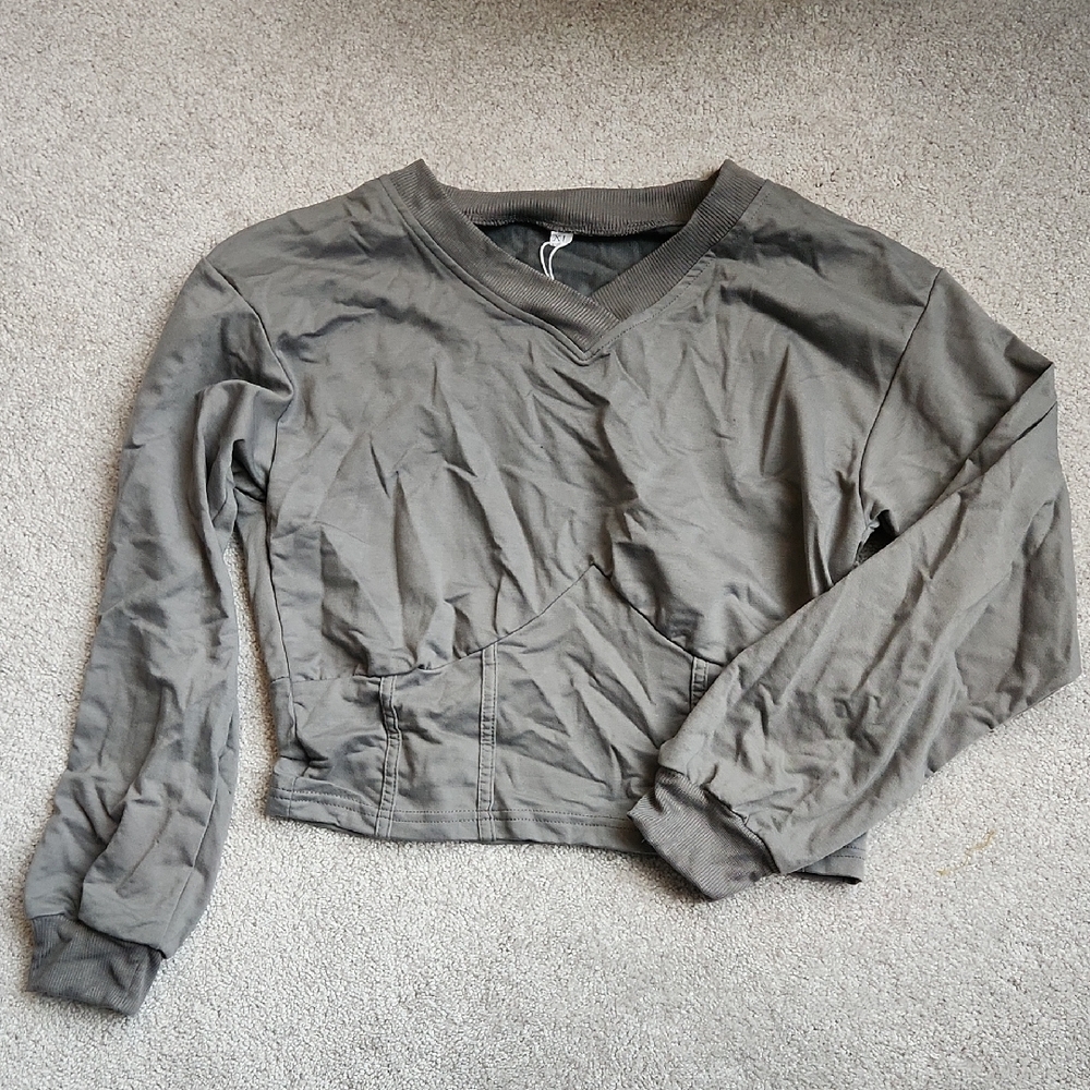 HALARA Gray Cropped Sweatshirt With Corset Detail